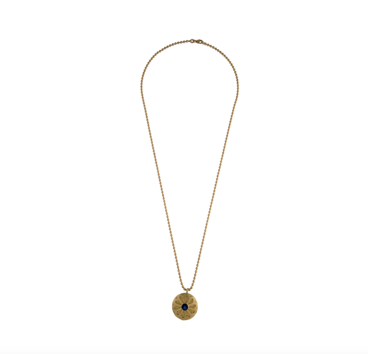 JEANNE JOHNGREN 18K YELLOW GOLD NECKALCE & PENDANT WITH 1.02CT. SAPPHIRE DISK PENDANT