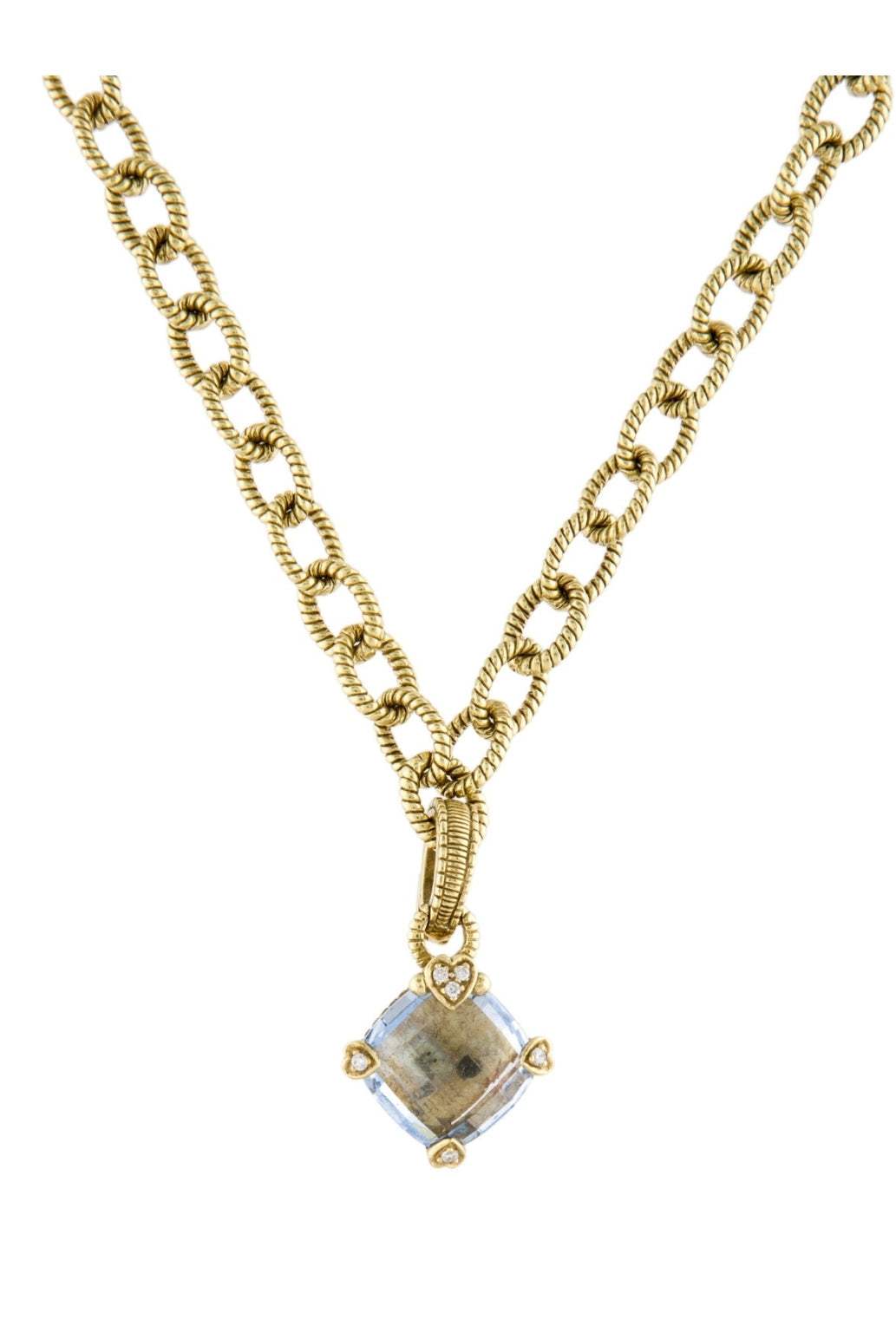 JUDITH RIPKA 18K YELLOW GOLD NECKLACE WITH DIAMOND BLUE TOPAZ ENHANC