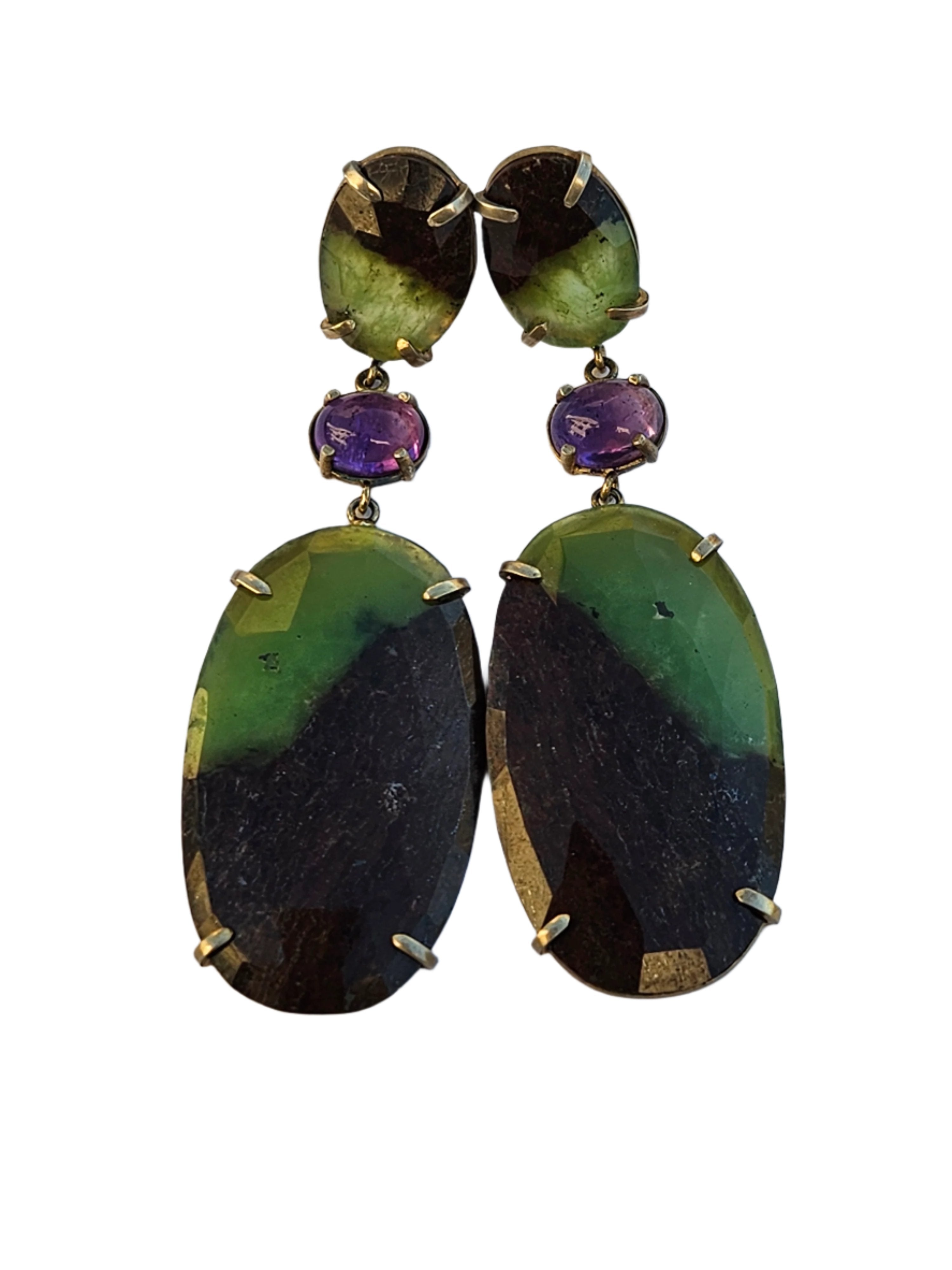 AUSTRALIAN JASPER, AMETHYST AND JAPANESE AKOYA PEARL EARRING