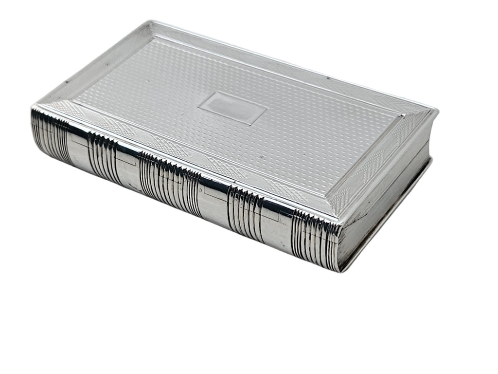 STERLING SILVER 19TH CENTURY ANTIQUE ENGLISH BOOK SHAPED SNUFF BOX