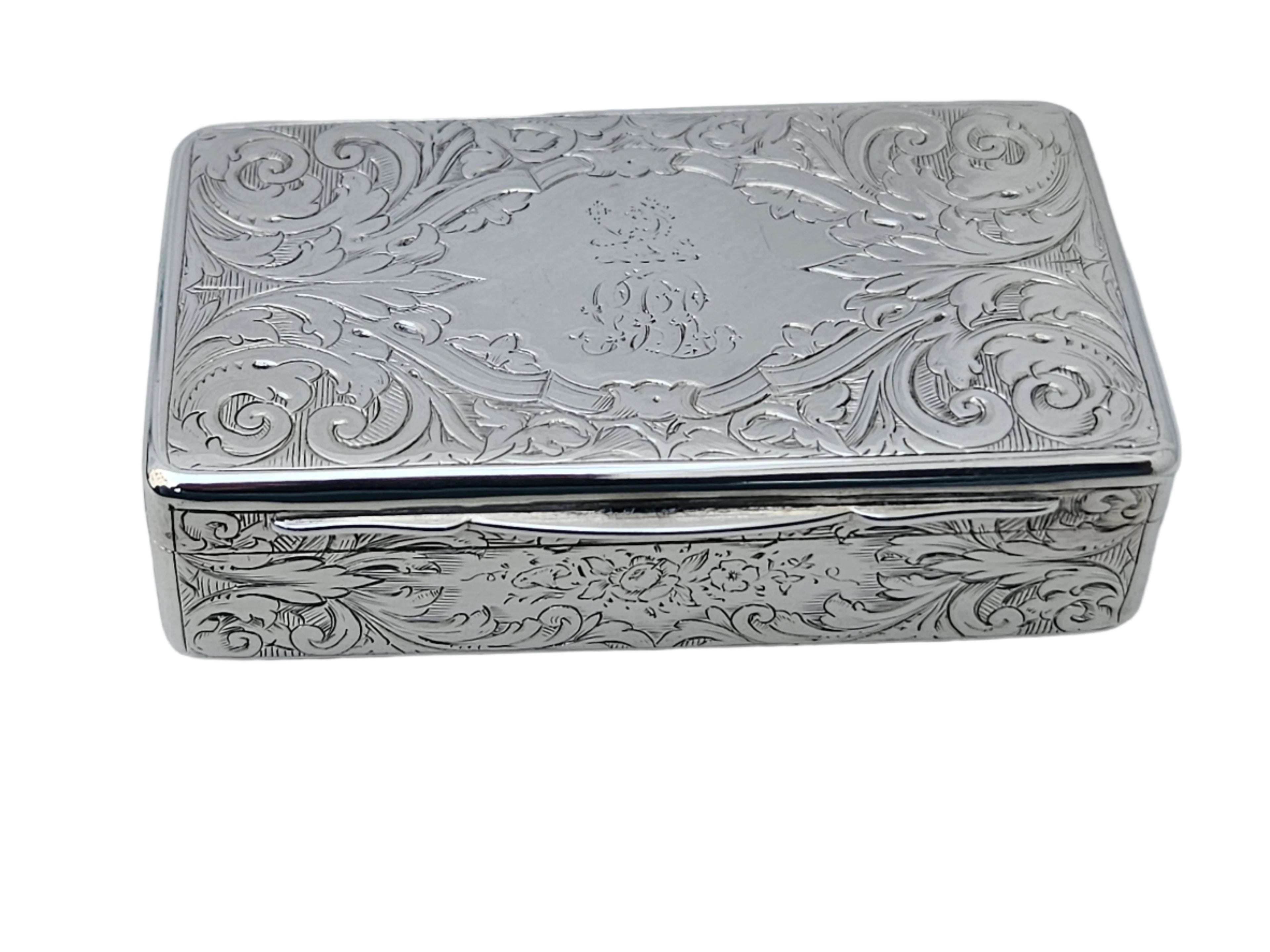 STERLING SILVER 19TH CENTURY ANTIQUE ENGLISH  CHARLES RAWLINGS AND WILLIAM SUMMERSSNUFF BOX