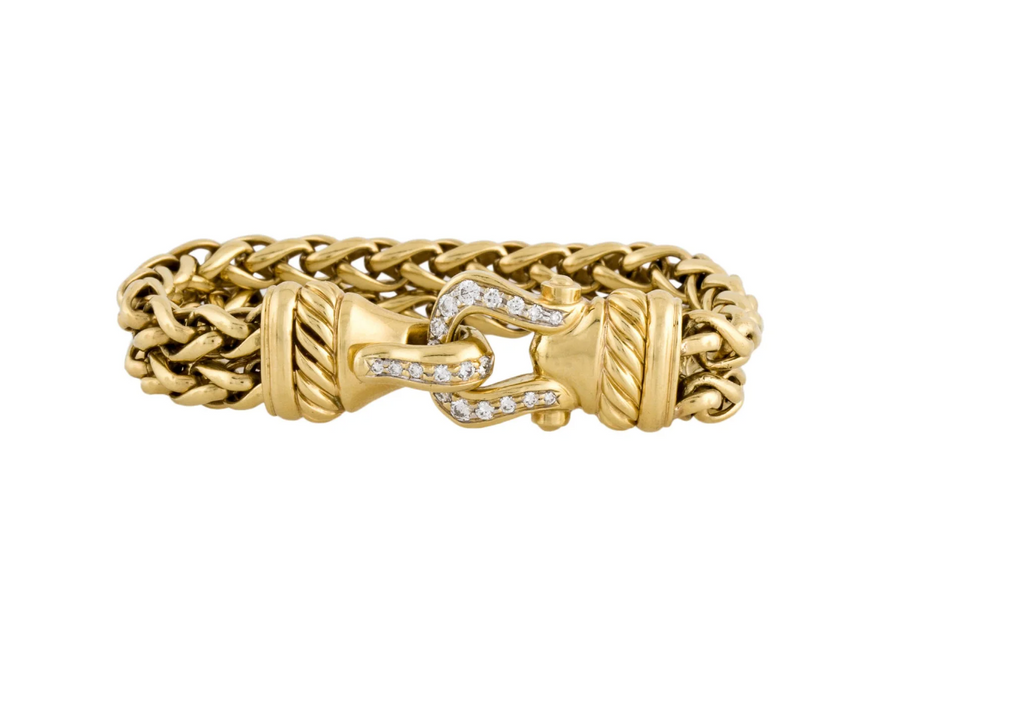 DAVID YURMAN 18K GOLD & DIAMOND DOUBLE WHEAT CHAIN BUCKLE BRACELET