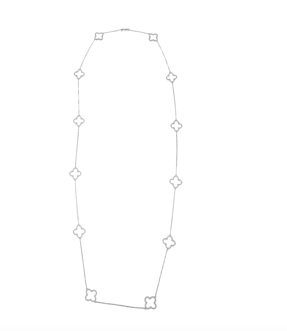 DIAMOND AND 18K WHITE GOLD CLOVER STATION CHAIN LINK NECKLACE