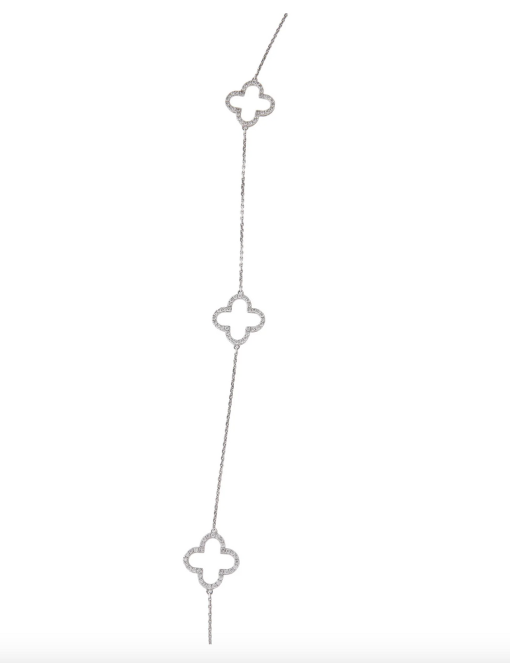 DIAMOND AND 18K WHITE GOLD CLOVER STATION CHAIN LINK NECKLACE