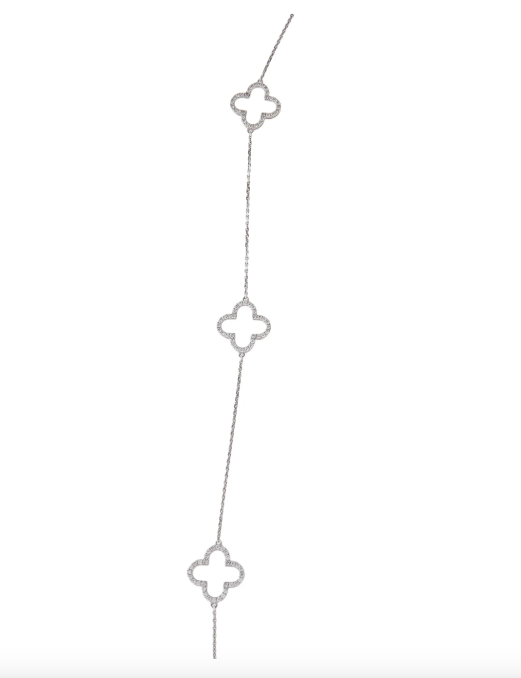DIAMOND AND 18K WHITE GOLD CLOVER STATION CHAIN LINK NECKLACE