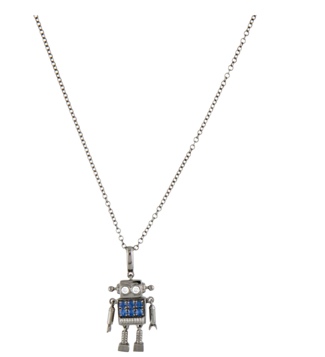 ARTICULATED ROBOT 18K GOLD, DIAMOND, SAPPHIRE AND BLACK RHODIUM