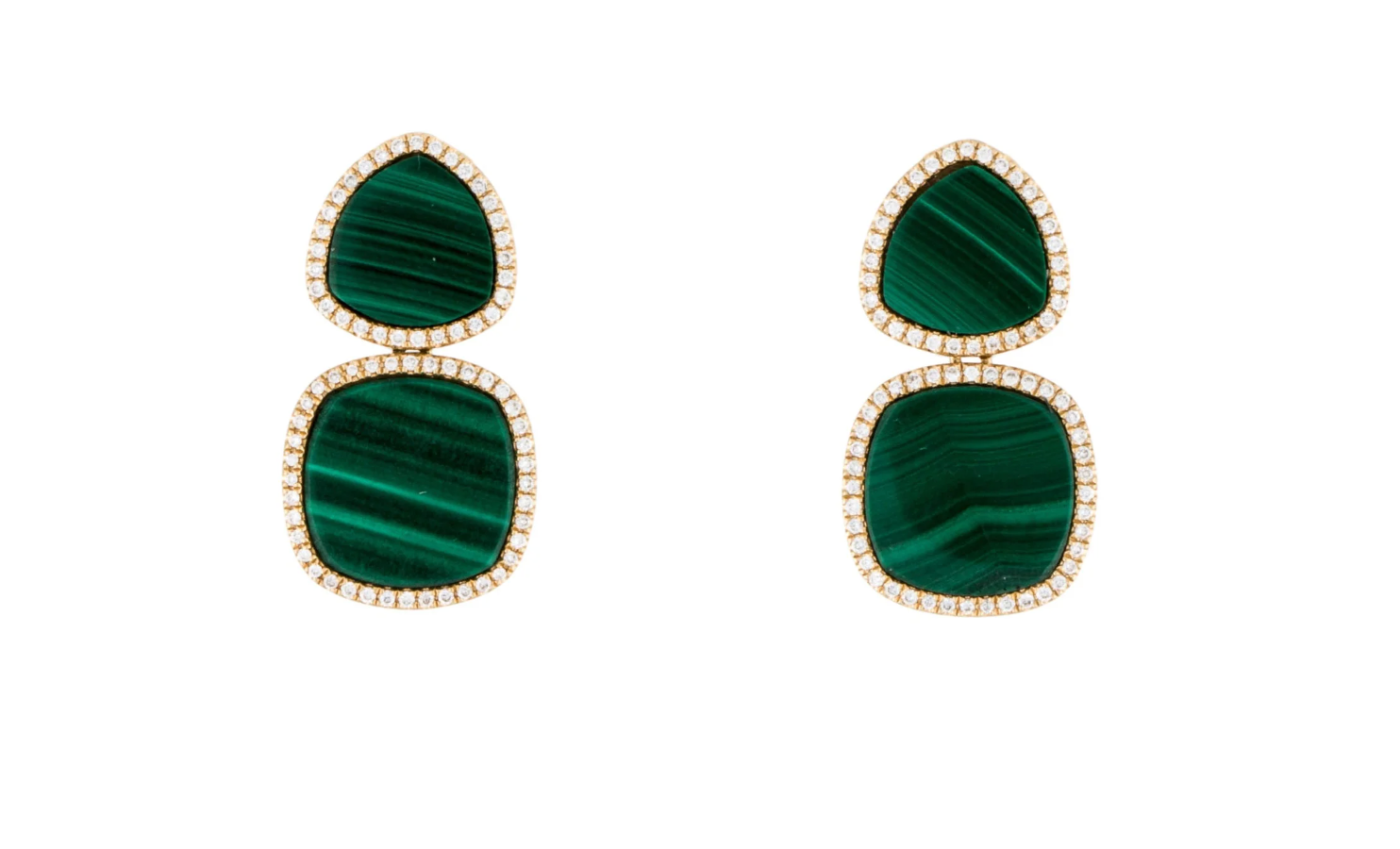 DESIGNER 18K YELLOW GOLD, MALACHITE & DIAMOND EARRINGS