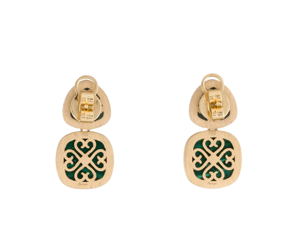 DESIGNER 18K YELLOW GOLD, MALACHITE & DIAMOND EARRINGS