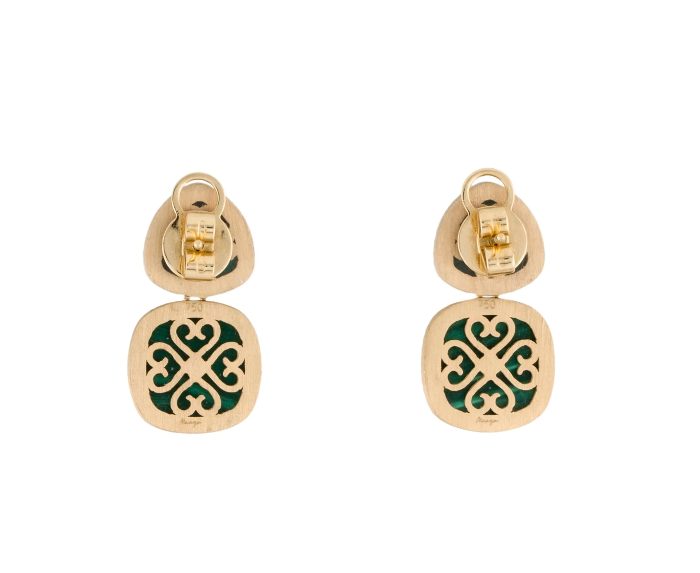 DESIGNER 18K YELLOW GOLD, MALACHITE & DIAMOND EARRINGS