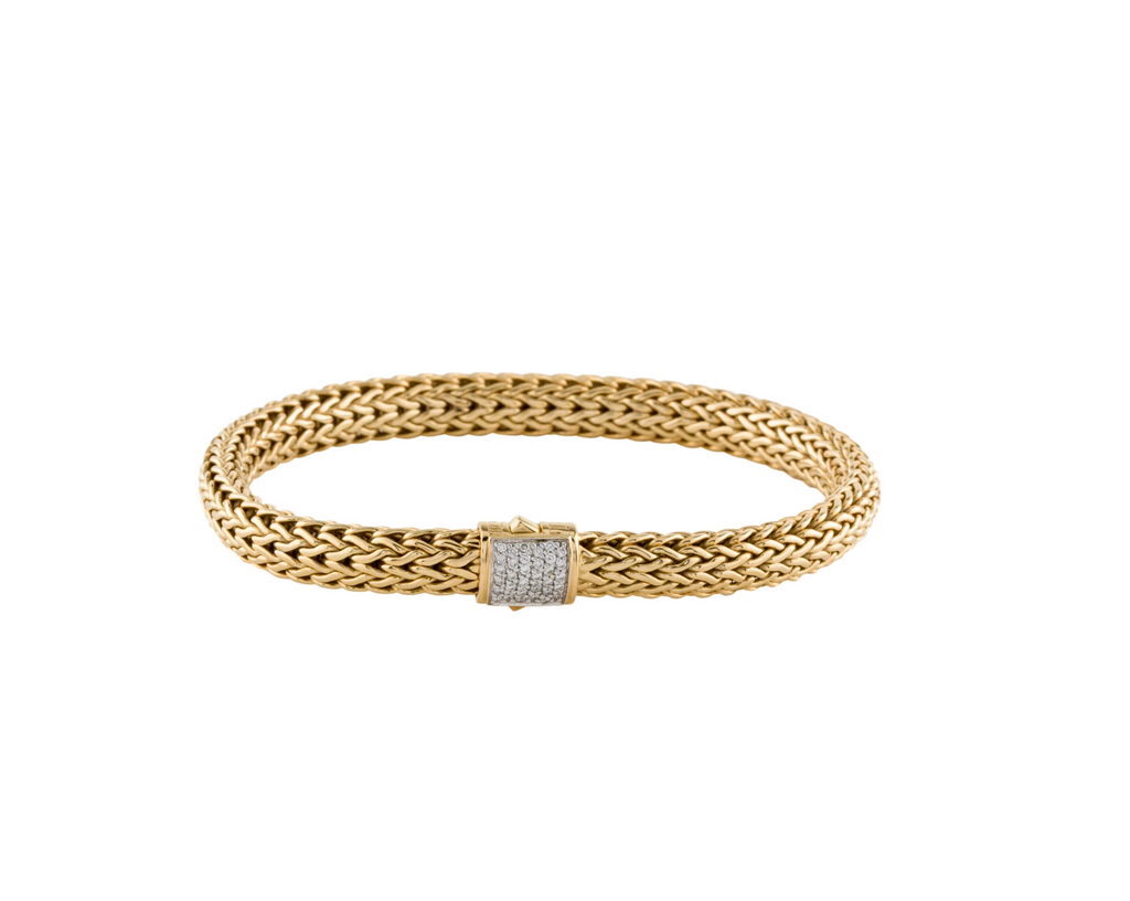 JOHN HARDY 18K GOLD AND DIAMOND CLASSIC WHEAT CHAIN BRACELET
