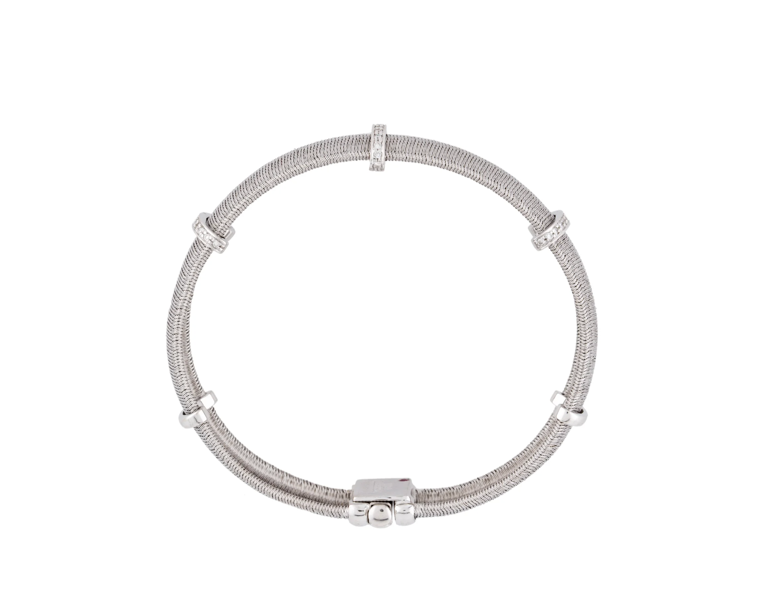 ROBERTO COIN 18K WHITE GOLD & DIAMOND WOVEN SILK DIAMOND STATION BRACELET