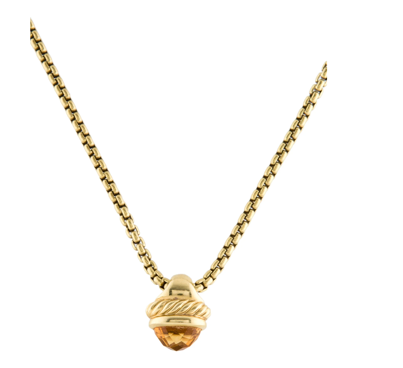 DAVID YURMAN 18K GOLD AND CITRINE ACORN PENDANT WITH BOX LINK NECKLACE