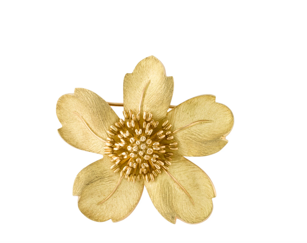TIFFANY AND CO 18K YELLOW GOLD FLOWER PIN DOGWOOD COLLECTION