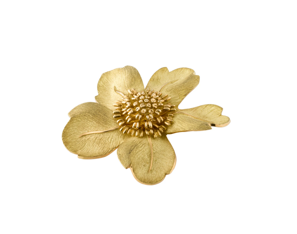 TIFFANY AND CO 18K YELLOW GOLD FLOWER PIN DOGWOOD COLLECTION