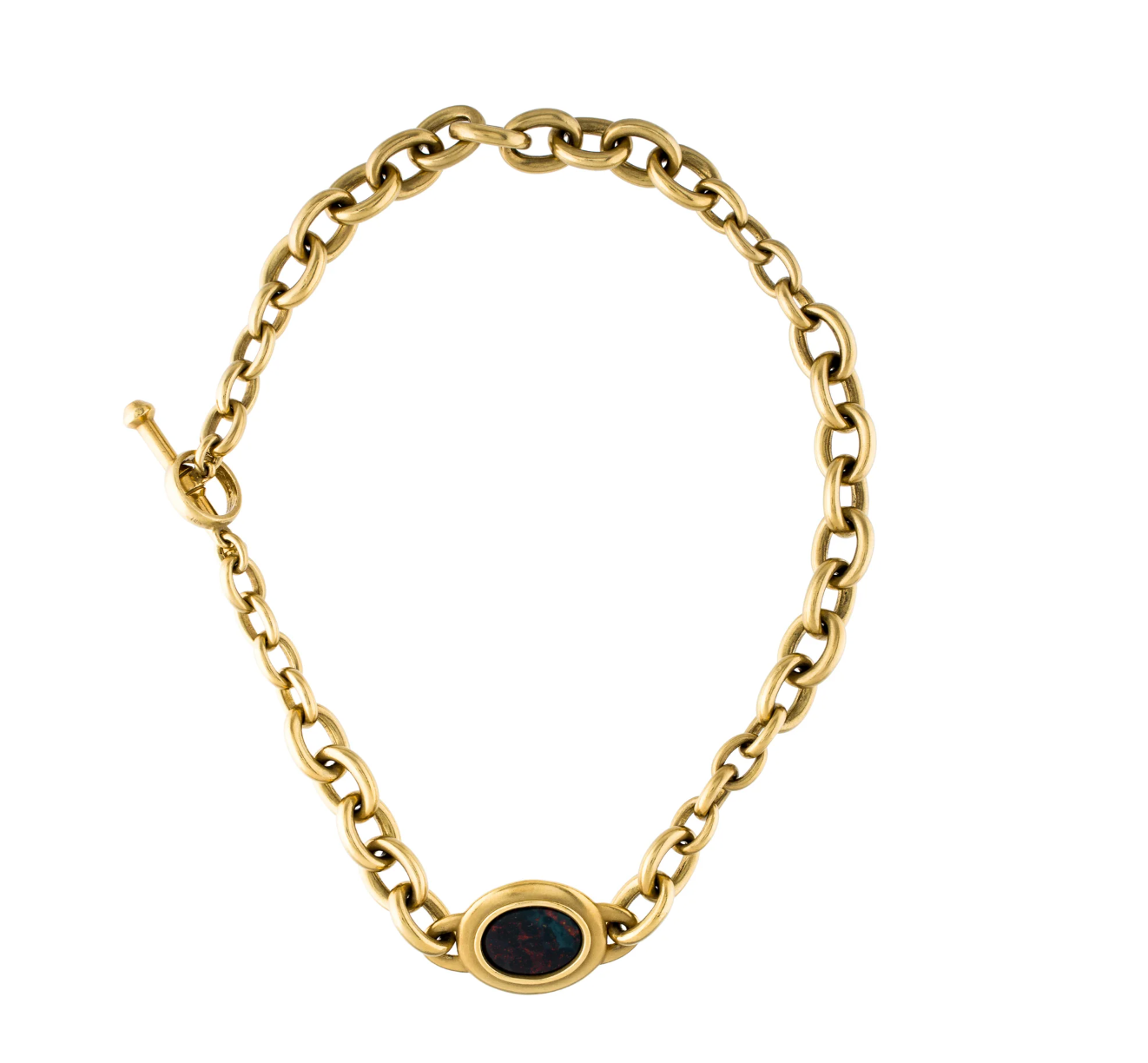 KIESELSTEIN CORD 18K YELLOW GOLD JASPER INTAGLIO CHAIN LINK NECKLACE