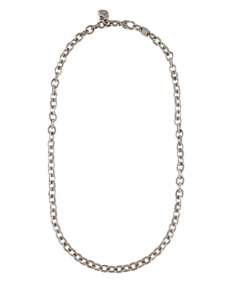 JUDITH RIPKA 18K WHITE GOLD & DIAMOND HEART CHAIN LINK NECKLACE
