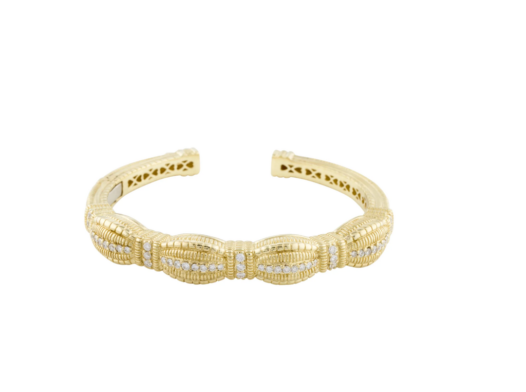 JUDITH RIPKA 18K YELLOW GOLD & DIAMOND HINGED CUFF BRACELET