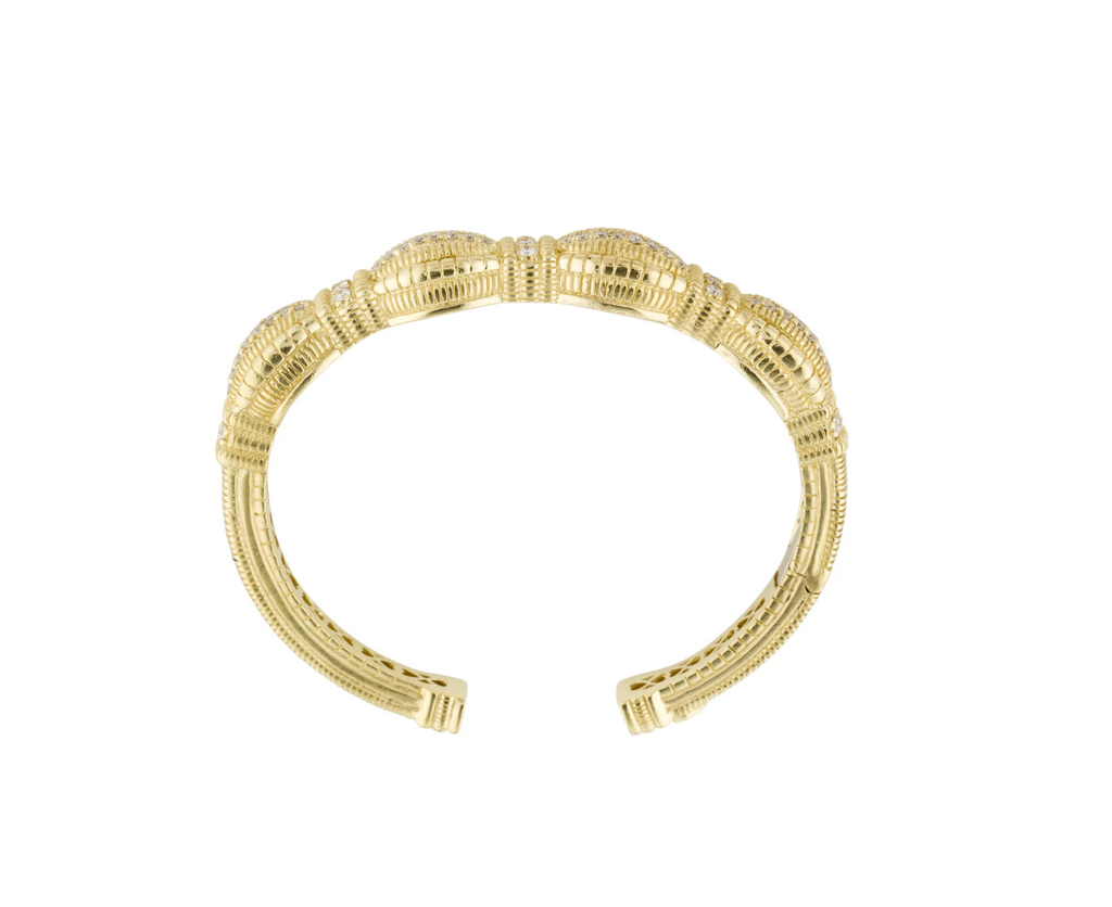 JUDITH RIPKA 18K YELLOW GOLD & DIAMOND HINGED CUFF BRACELET
