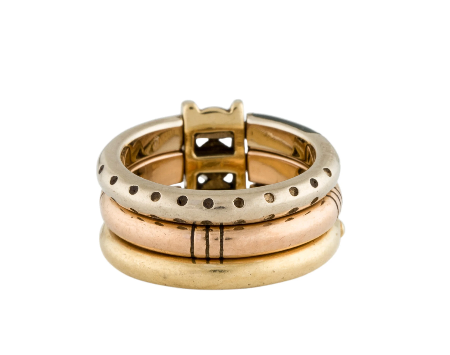 LA NOUVELLE ENAMEL BAGUE 18K YELOW, WHITE AND ROSE GOLD HINGED RING