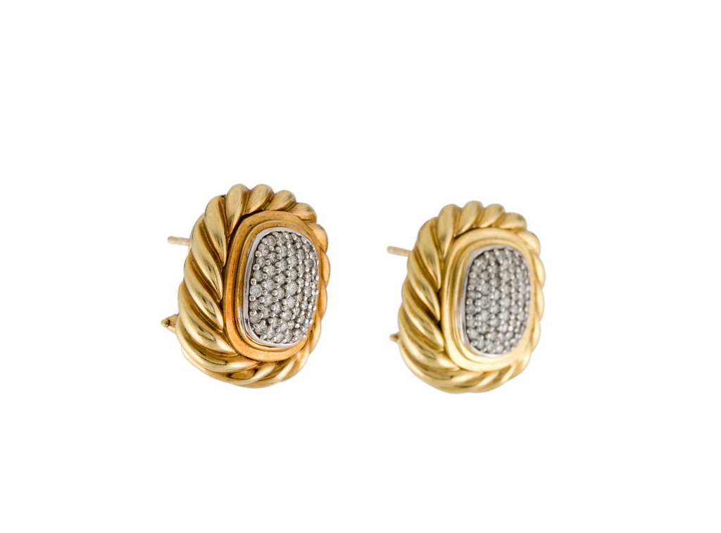 DAVID YURMAN 18K GOLD AND PAVE DIAMOND SIGNATURE COLLECTION EARRING