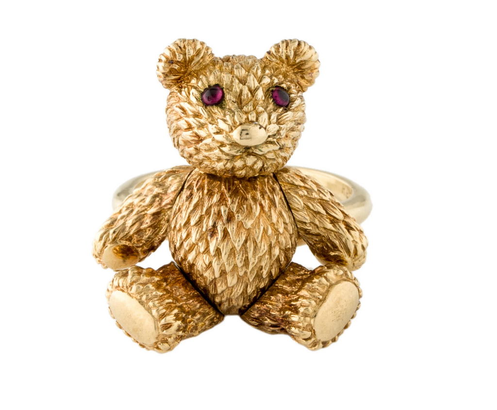 ROBERT BRUCE BIELKA 18K GOLD FULLY ARTICULATED TEDDY BEAR RING "EXQUISITE"