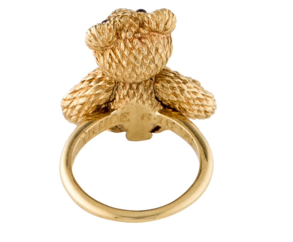 ROBERT BRUCE BIELKA 18K GOLD FULLY ARTICULATED TEDDY BEAR RING "EXQUISITE"