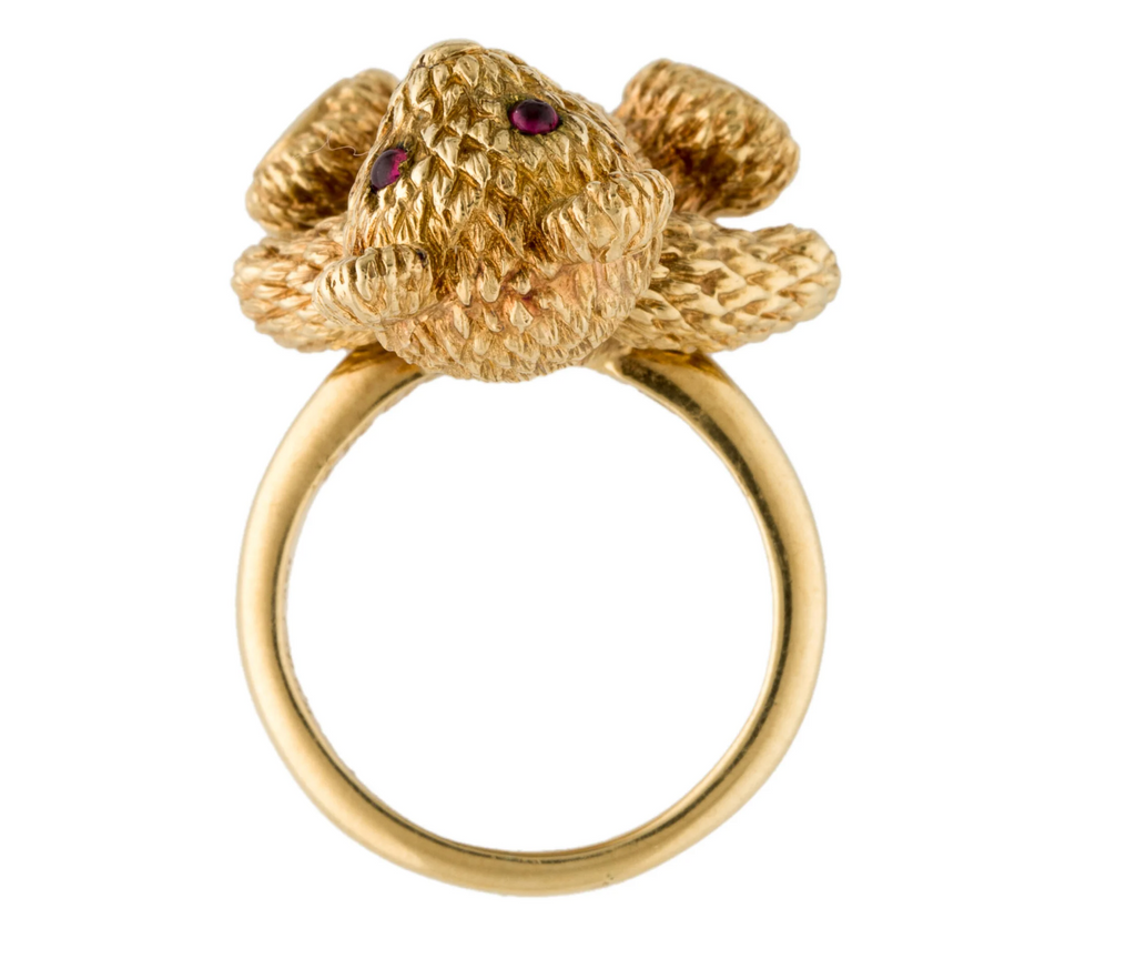 ROBERT BRUCE BIELKA 18K GOLD FULLY ARTICULATED TEDDY BEAR RING "EXQUISITE"