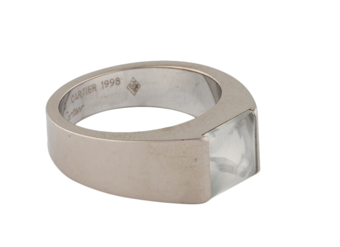 CARTIER 18K WHITE GOLD AND MOONSTONE TANK RING "VINTAGE"