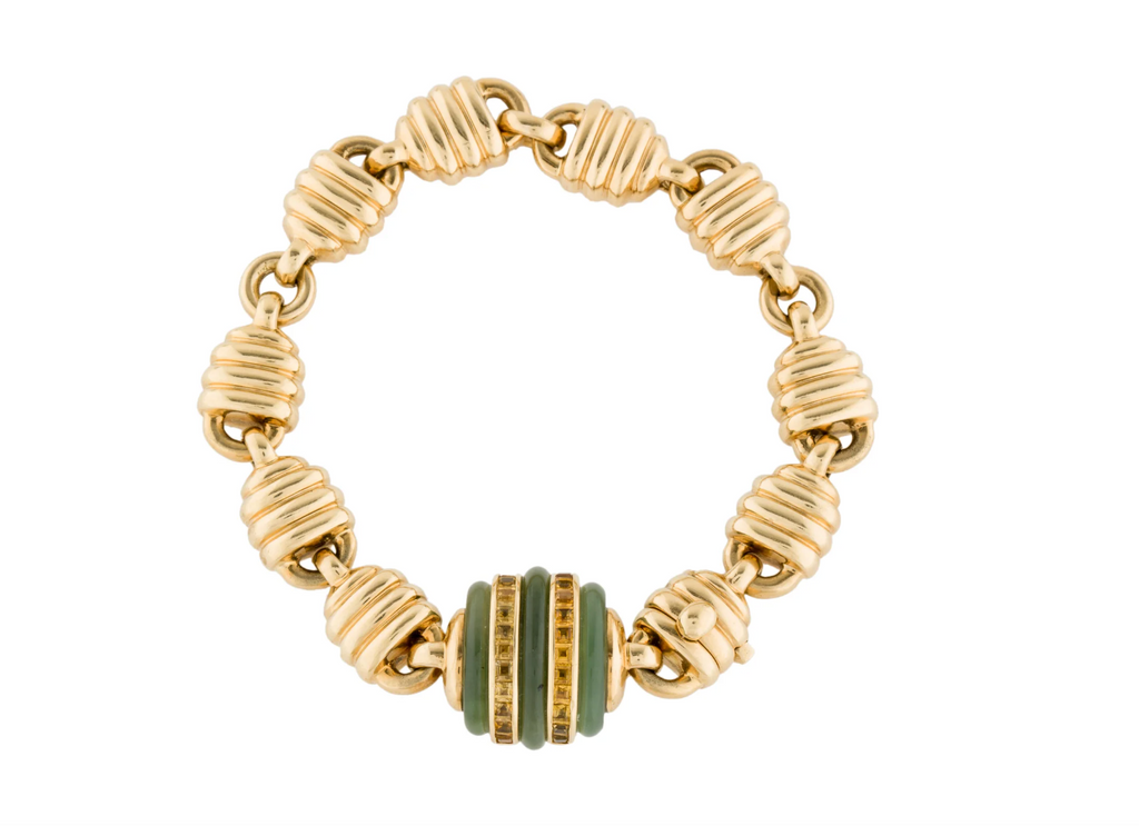 FARAONE GIOIELLI 18K YELLOW GOLD NEPHRITE JADE AND YELLOW SAPPHIRE BRACELET