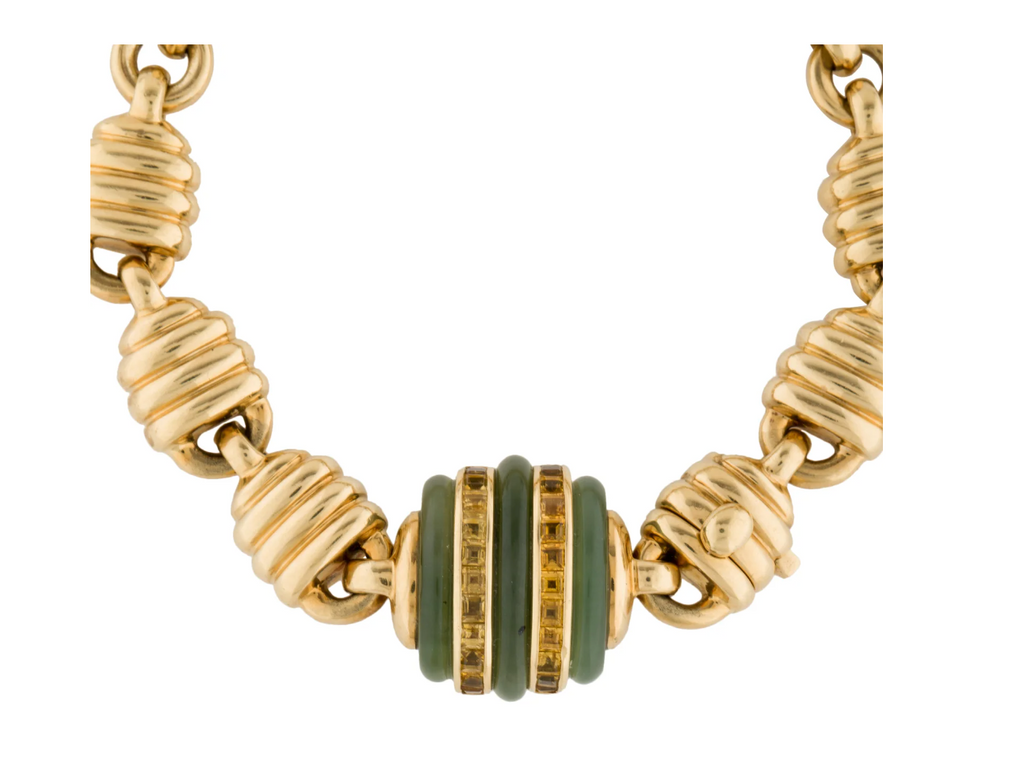FARAONE GIOIELLI 18K YELLOW GOLD NEPHRITE JADE AND YELLOW SAPPHIRE BRACELET
