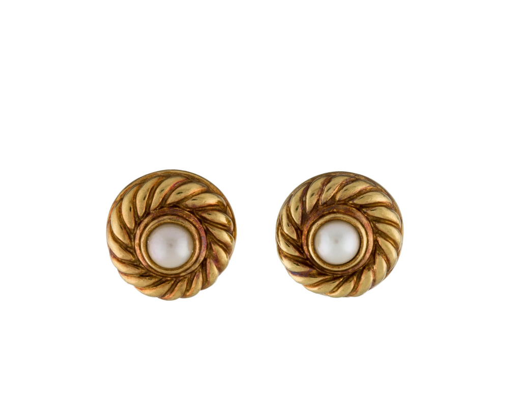 DAVID YURMAN 18K YELLOW GOLD AND PEARL CLASSIC STUD EARRING