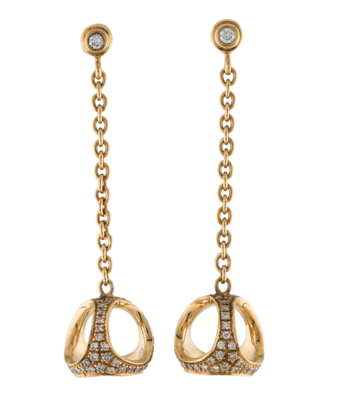 DIMODLO 18K YELLOW GOLD AND DIAMOND TRIADRA CHAIN LINK DROP EARRINGS
