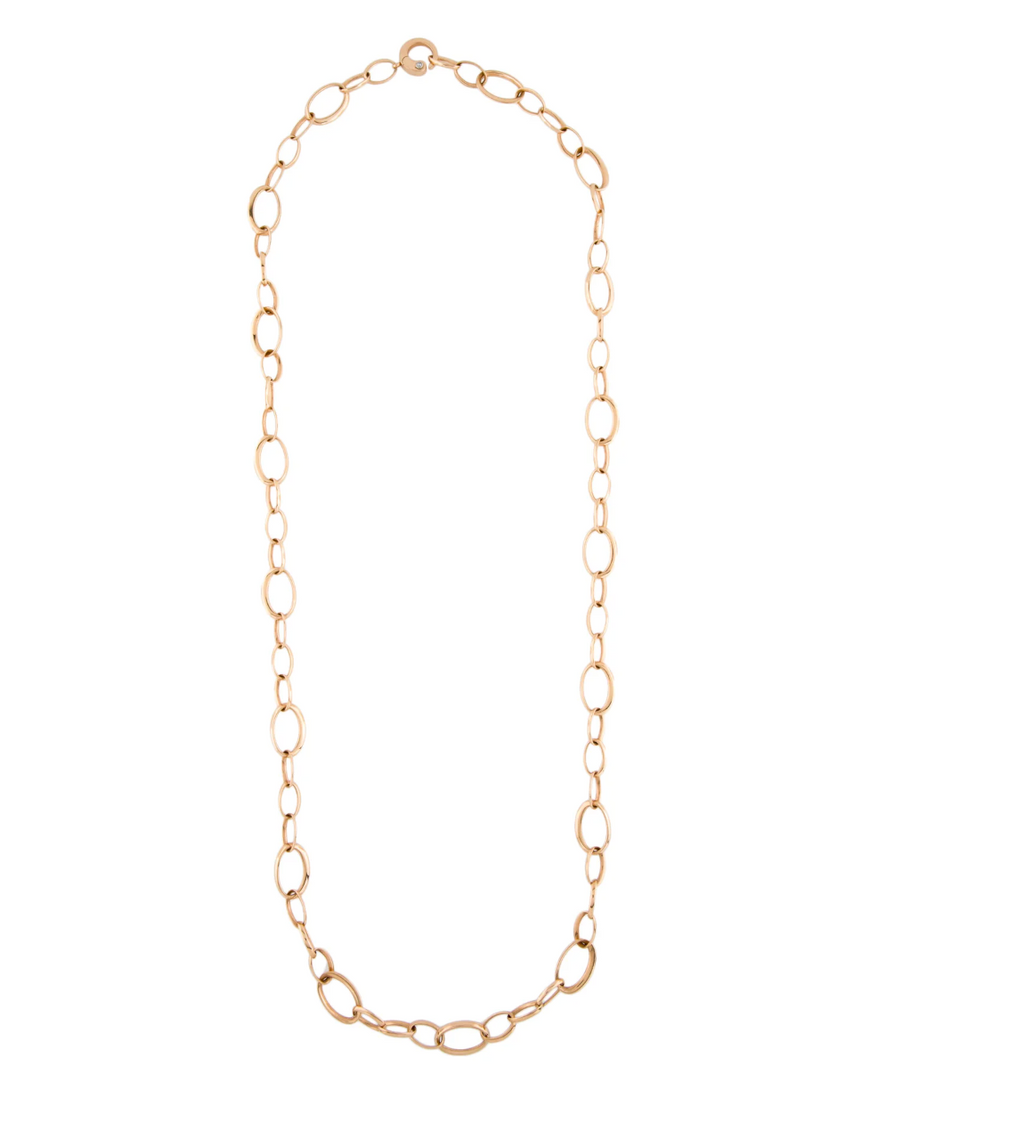 18K ROSE GOLD AND SINGLE DIAMOND OVAL CHAIN LINK NECKLACE