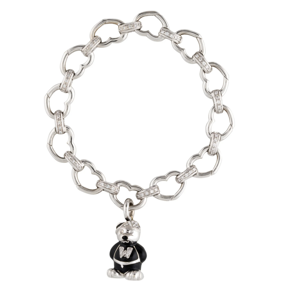 AARON BASHA 18K WHITE GOLD AND DIAMOND ENAMEL BEAR BRACELET