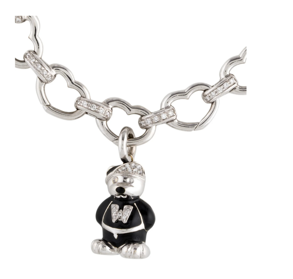 AARON BASHA 18K WHITE GOLD AND DIAMOND ENAMEL BEAR BRACELET