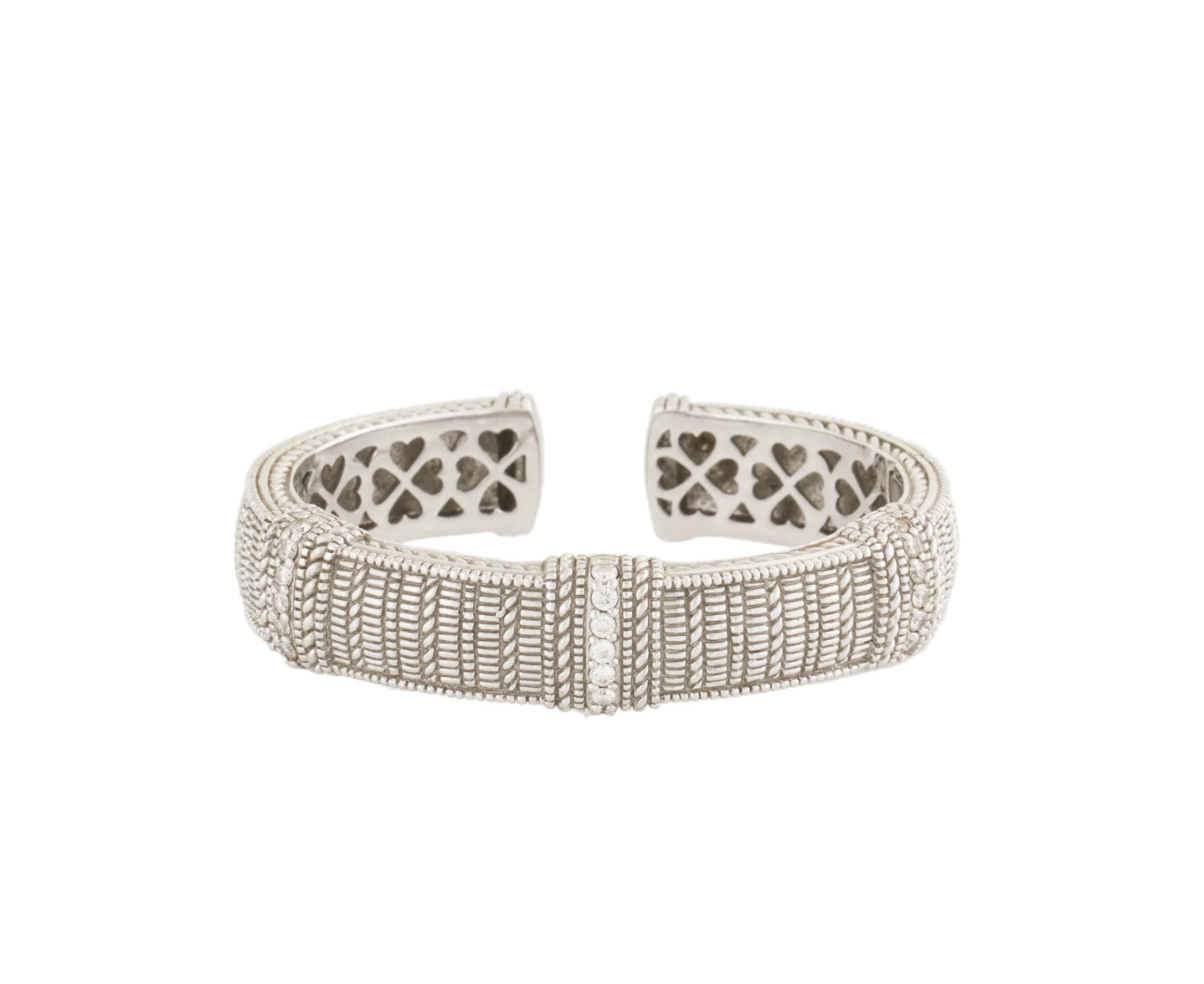 JUDITH RIPKA 18K WHITE GOLD AND DIAMOND HINGED CUFF BRACELET