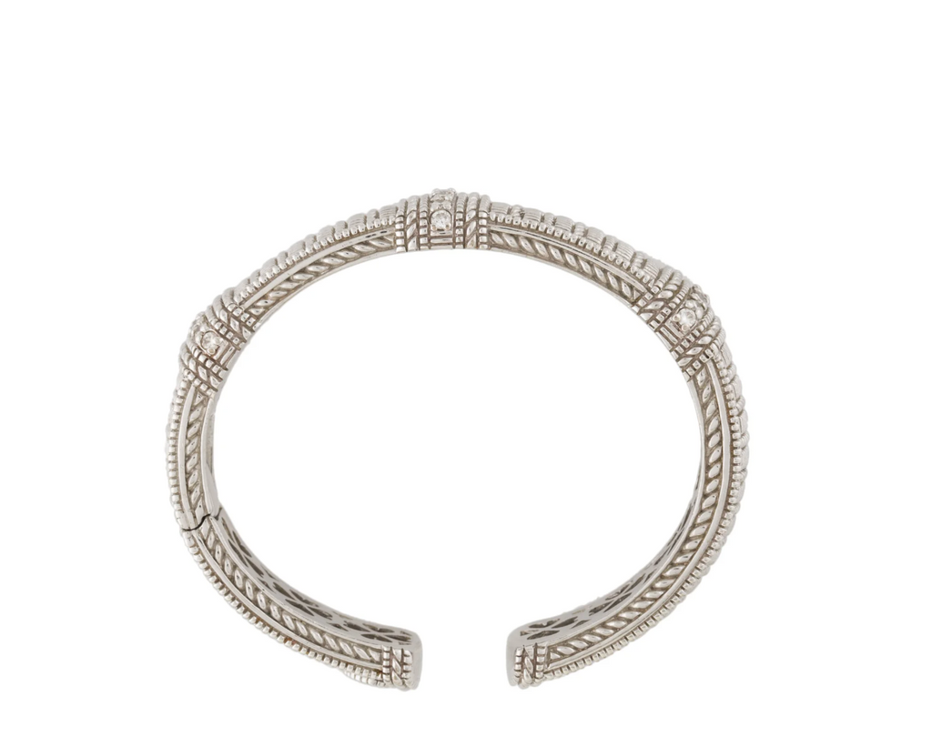 JUDITH RIPKA 18K WHITE GOLD AND DIAMOND HINGED CUFF BRACELET