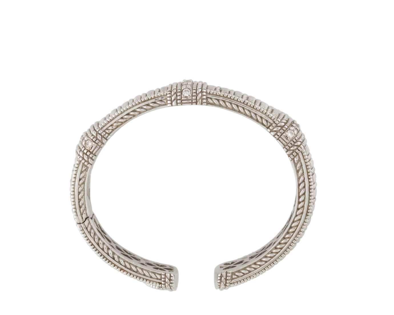 JUDITH RIPKA 18K WHITE GOLD AND DIAMOND HINGED CUFF BRACELET
