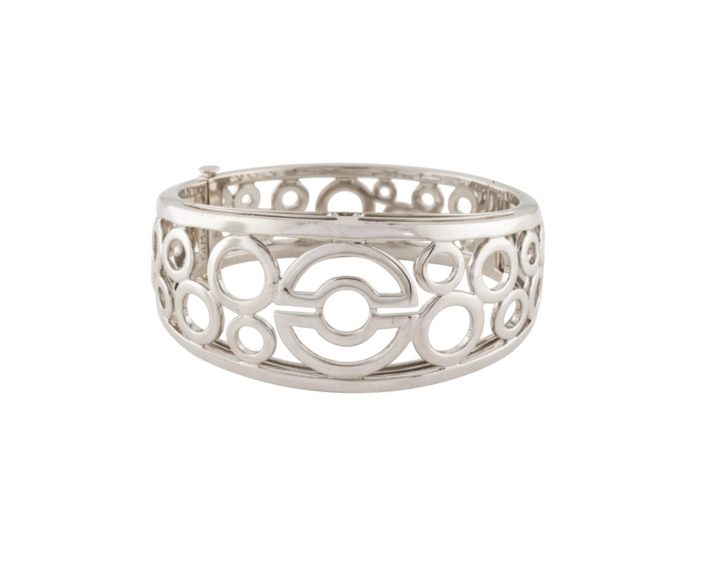 DIMODOLO 18K WHITE GOLD HINGED CIRCULAR BANGLE BRACELET