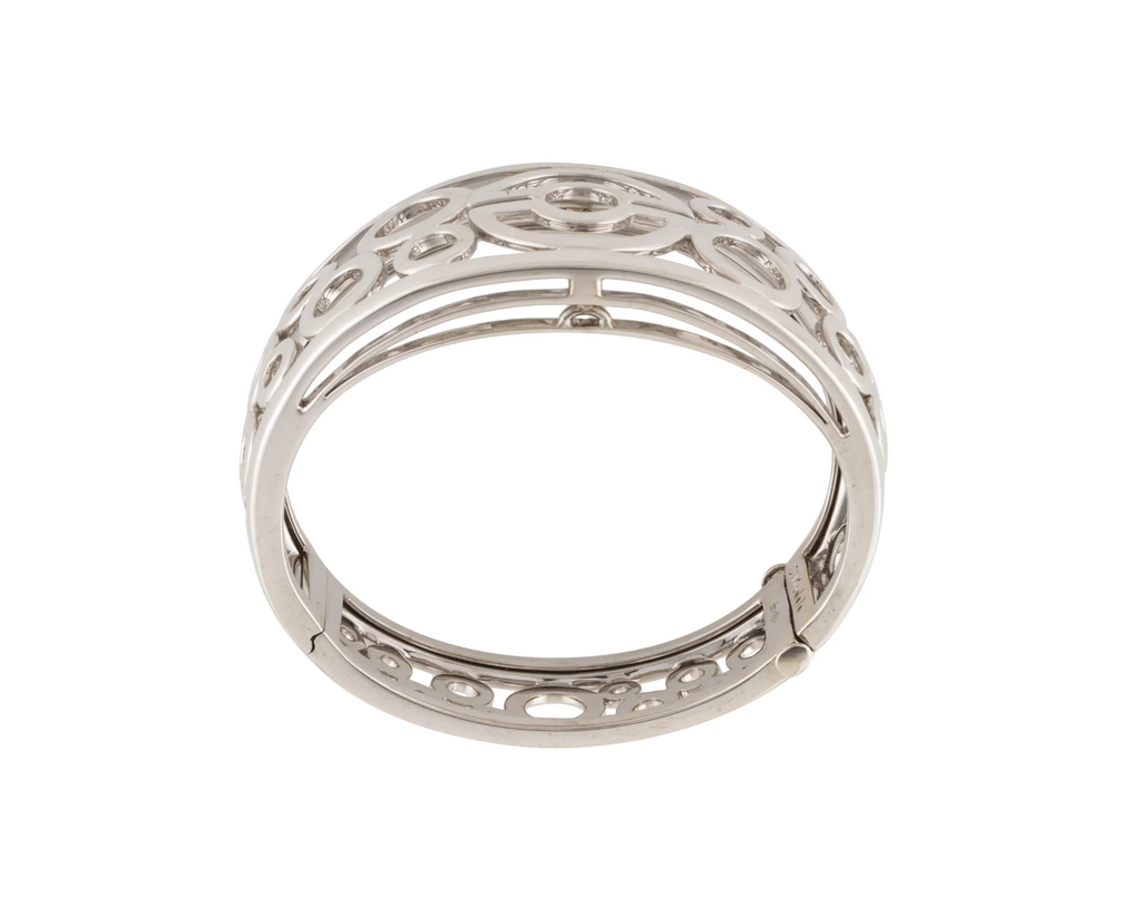 DIMODOLO 18K WHITE GOLD HINGED CIRCULAR BANGLE BRACELET