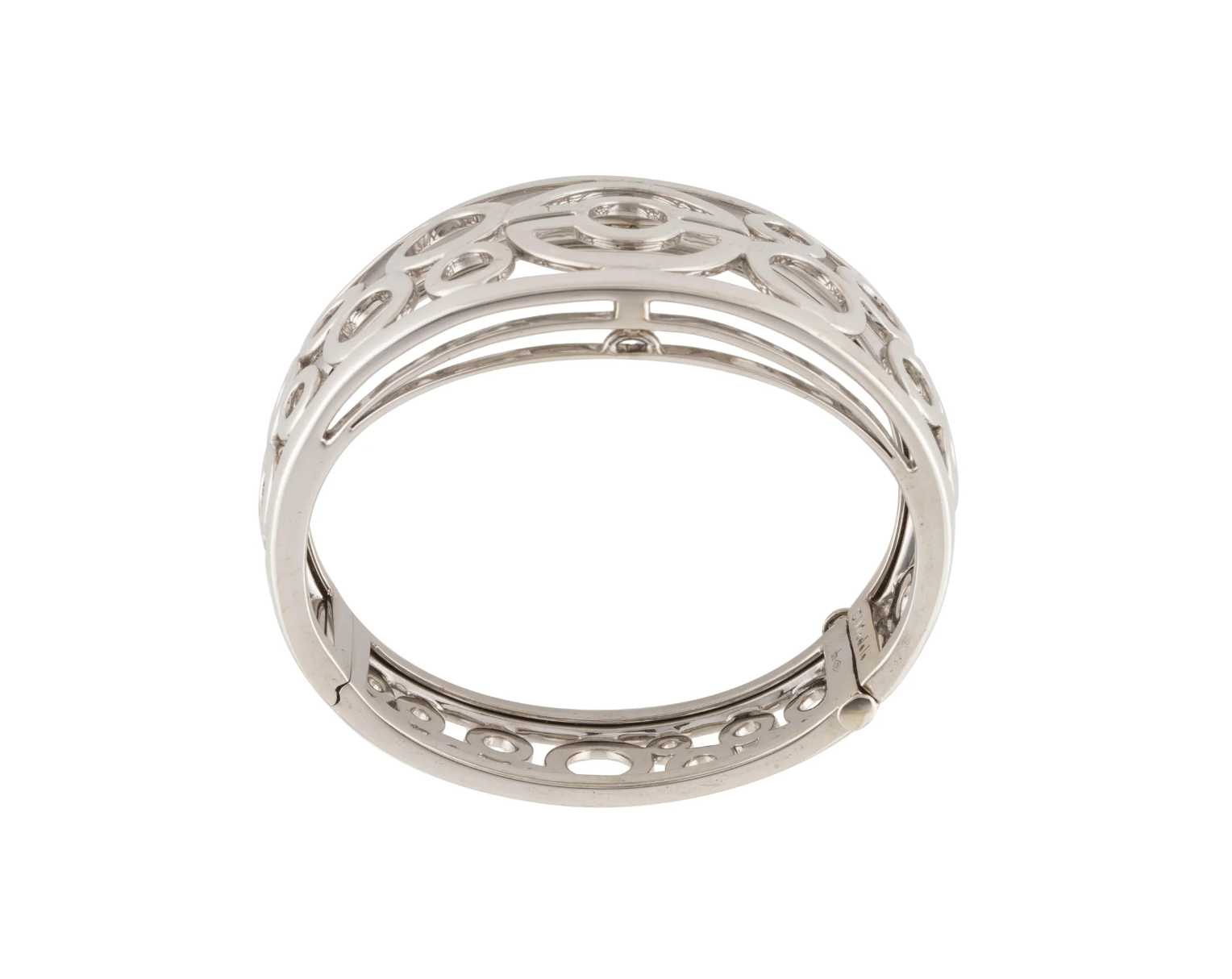 DIMODOLO 18K WHITE GOLD HINGED CIRCULAR BANGLE BRACELET