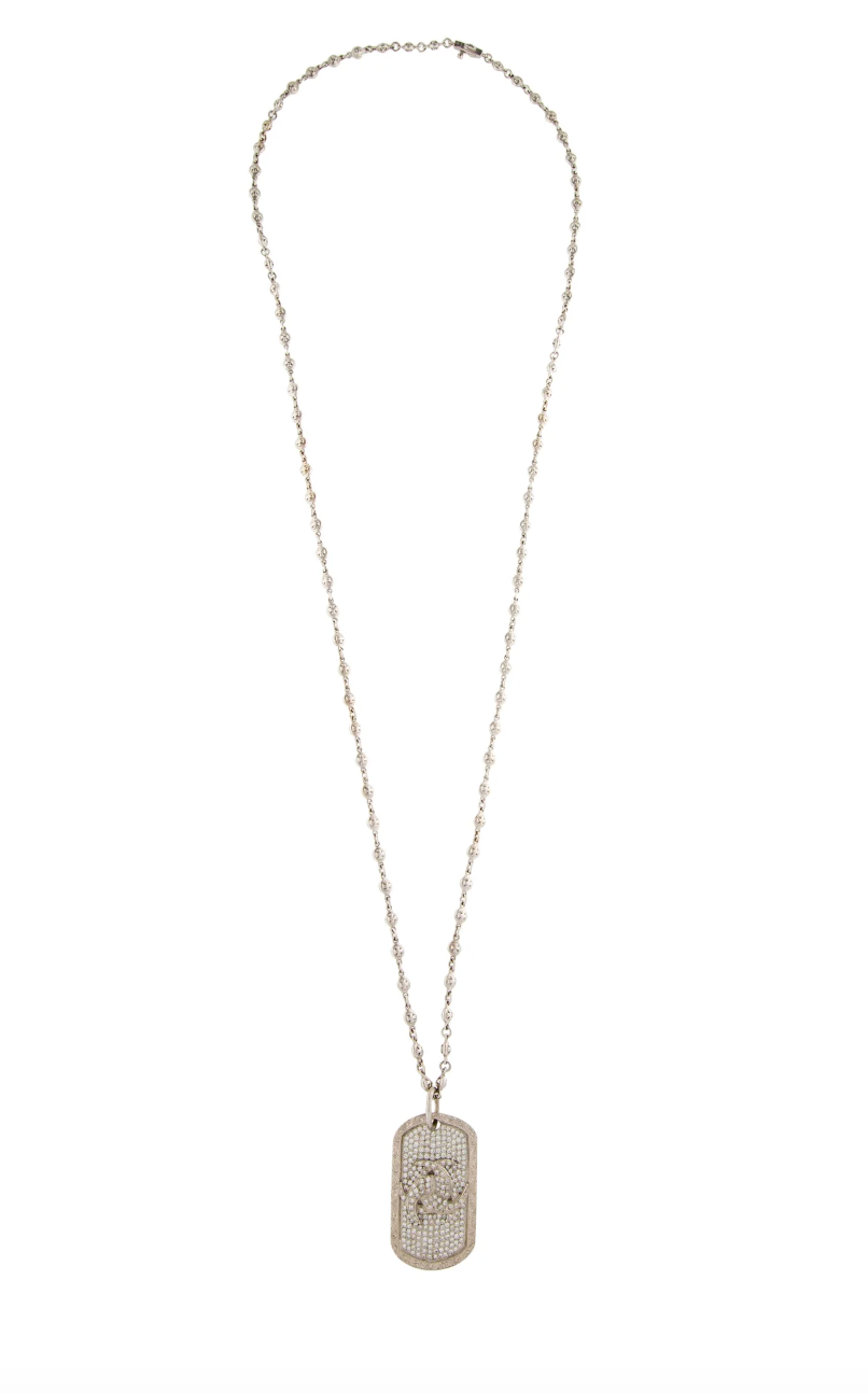 LOREE RODKIN 18K WHITE GOLD AND DIAMOND DOG TAG STYLE PENDANT NECKLACE