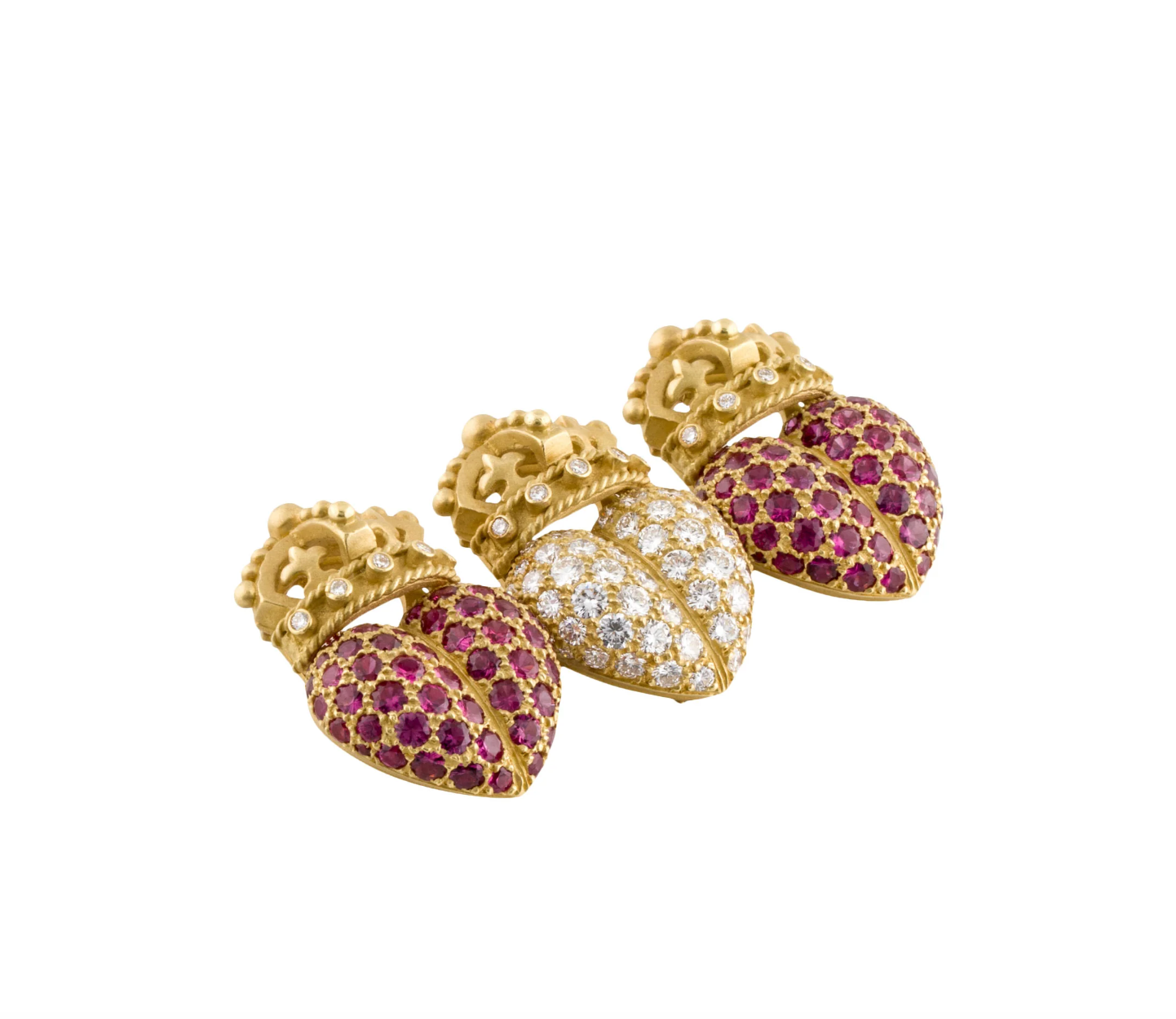 KIESELSTEIN CORD 18K YELLOW GOLD, DIAMOND AND RUBY HEART PIN BROOCH