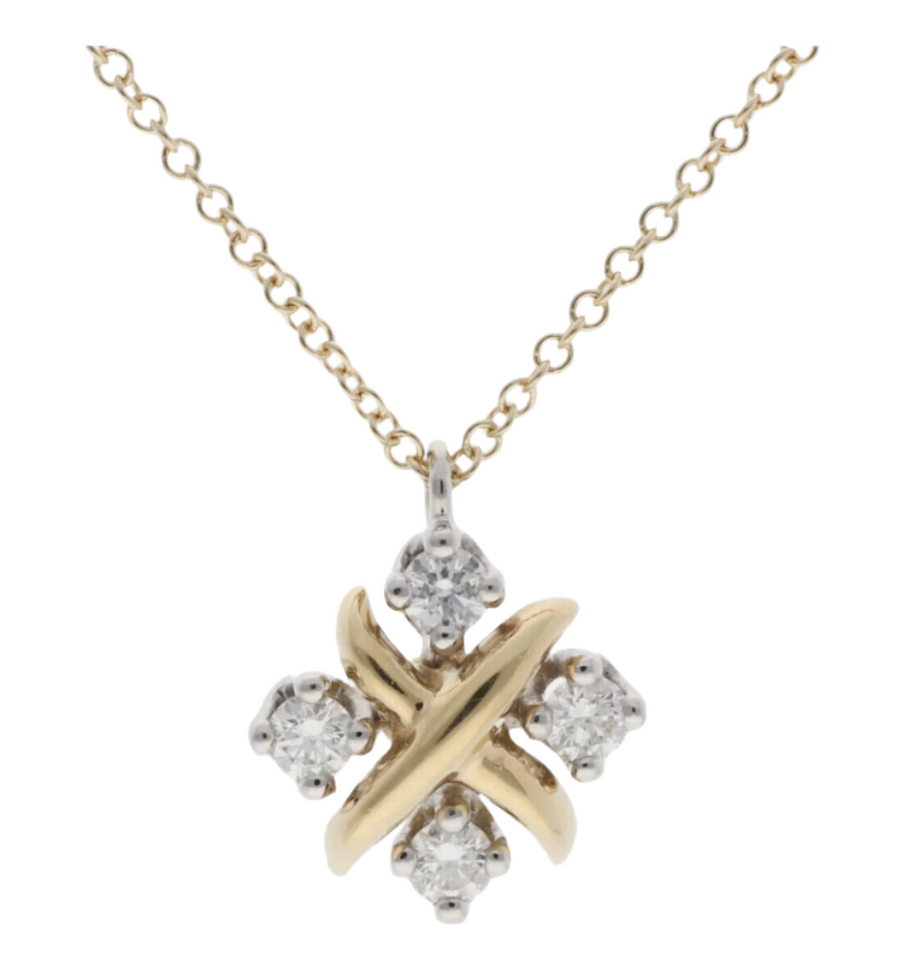 TIFFANY AND CO 18K YELLOW GOLD, PLATINUM SCHLUMBERGER DIAMOND LYNN PENDANT