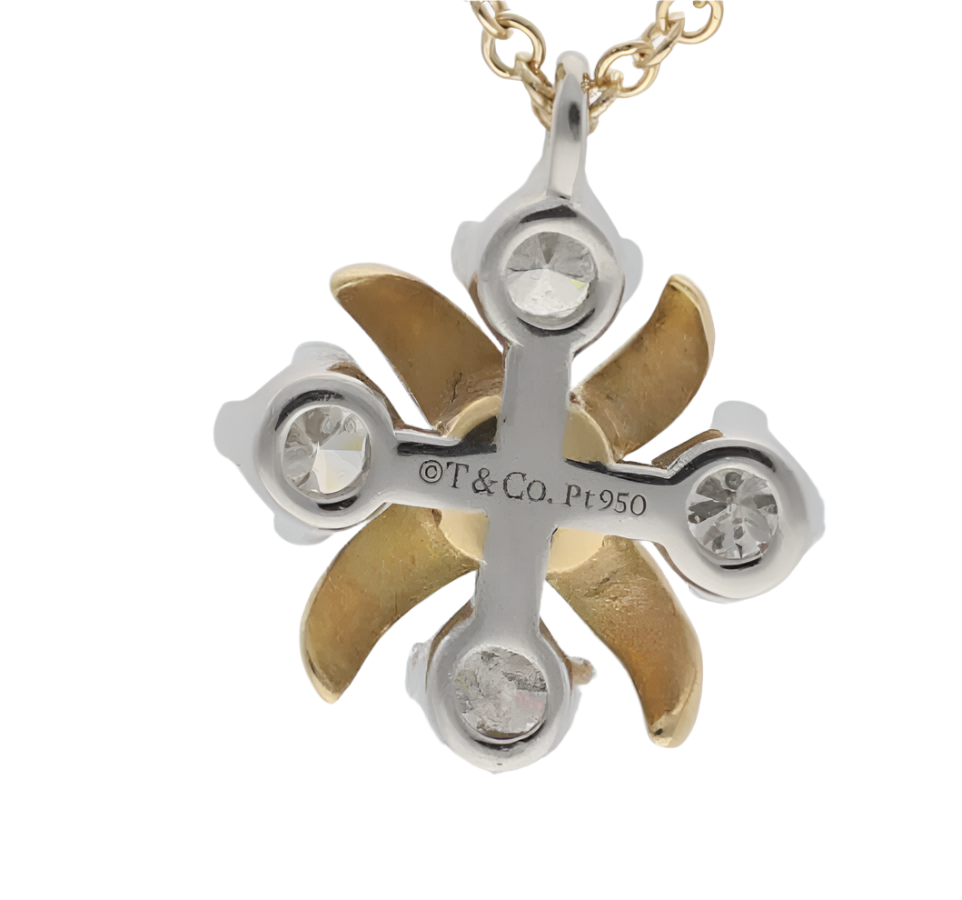 TIFFANY AND CO 18K YELLOW GOLD, PLATINUM SCHLUMBERGER DIAMOND LYNN PENDANT