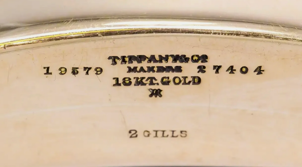 TIFFANY AND CO 18K SOLID GOLD FLASK, 2 GILLS, DIMENSIONS: 6.0" X 4.25" RARE