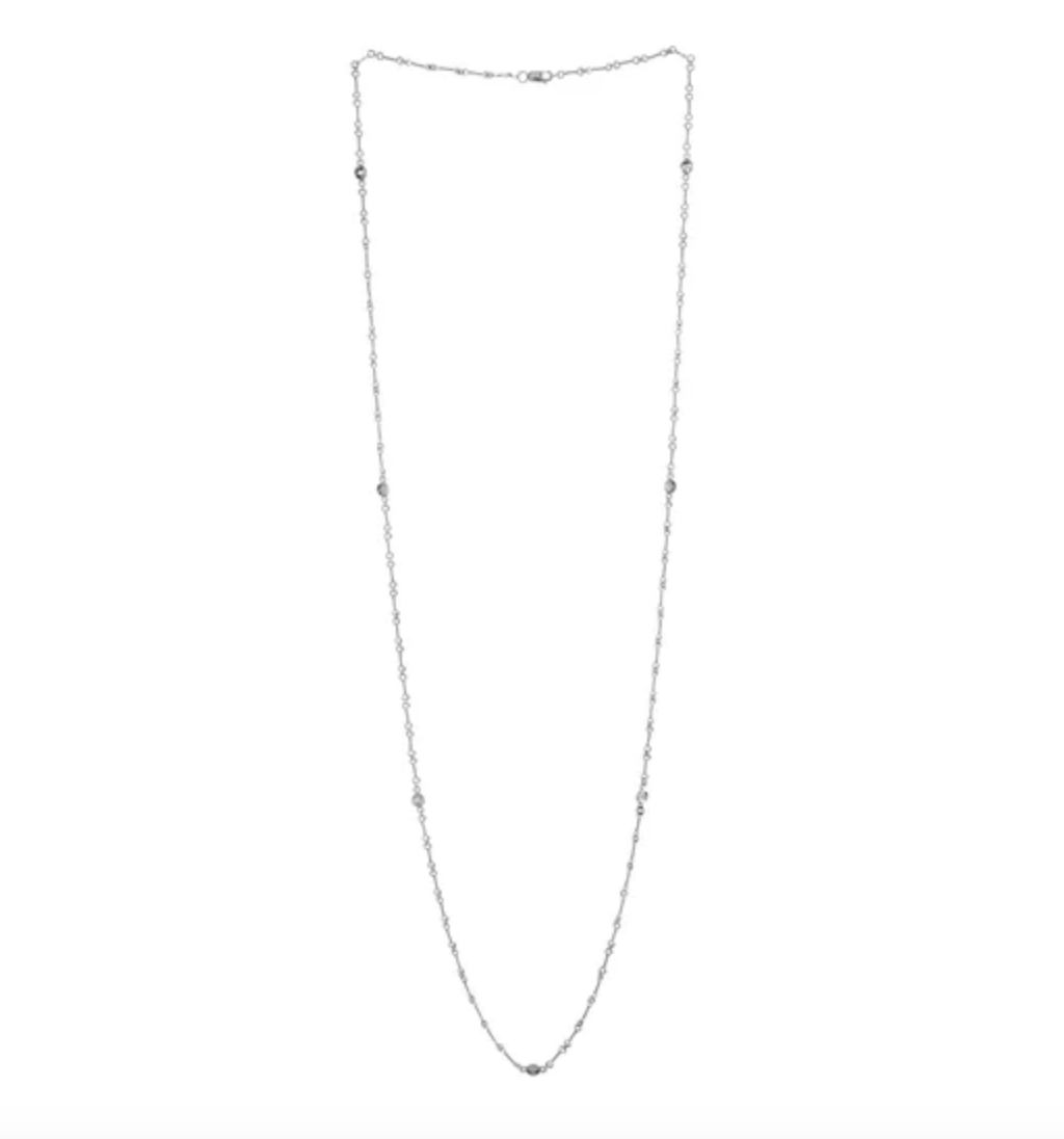 ROBERTO COIN DIAMOND BY THE YARD SEVEN STATION DOG BONE 18K WHITE GOLD NECKLACE