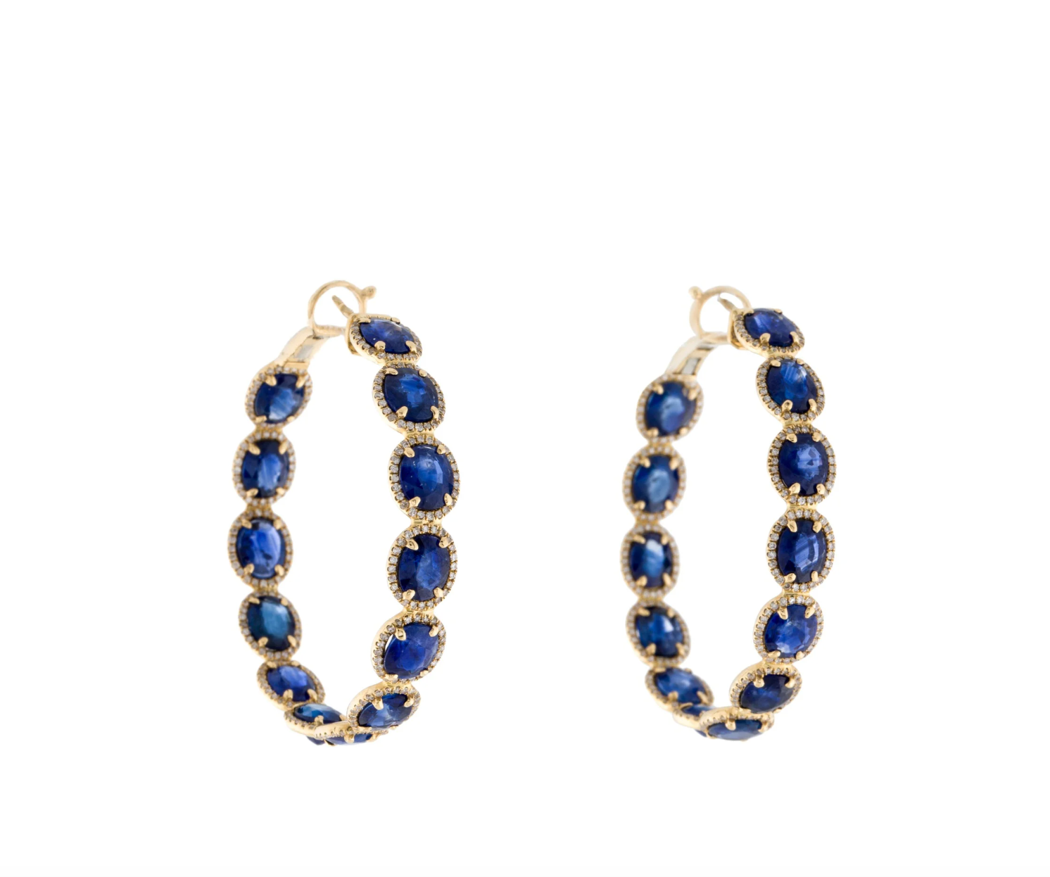 18K YELLOW GOLD SAPPHIRE & DIAMOND 17.60T.C.W INSIDE OUT HOOP EARRINGS