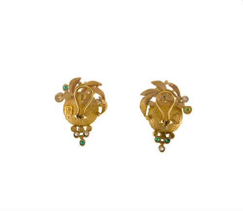 22K YELLOW GOLD VINTAGE, EMERALD, DIAMOND & PEARL EARRING
