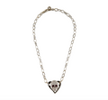 GAVELLO 18K WHITE GOLD, DIAMOND, SAPPHIRE & RUBY SKULL & HEART NECKLACE